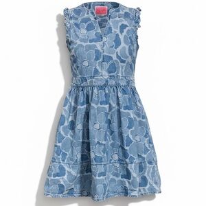 Kate Spade New York Denim Abstract Peony Floral Fit & Flare Cotton Blue Dress